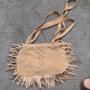 Genuine leather boho fringe bag